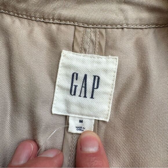 GAP Women's Open Front Safari Wrap Dress M Med Medium Tan Light Brown Khaki Tie - Picture 11 of 16